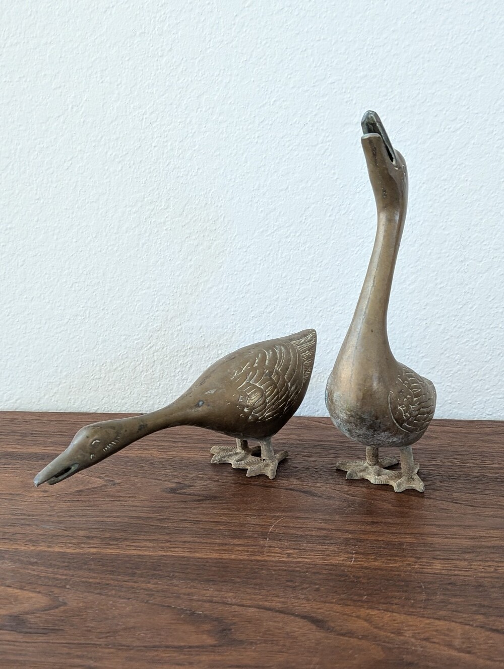 Vintage Pair Brass Geese Figurines Duck Statues MCM Decor
